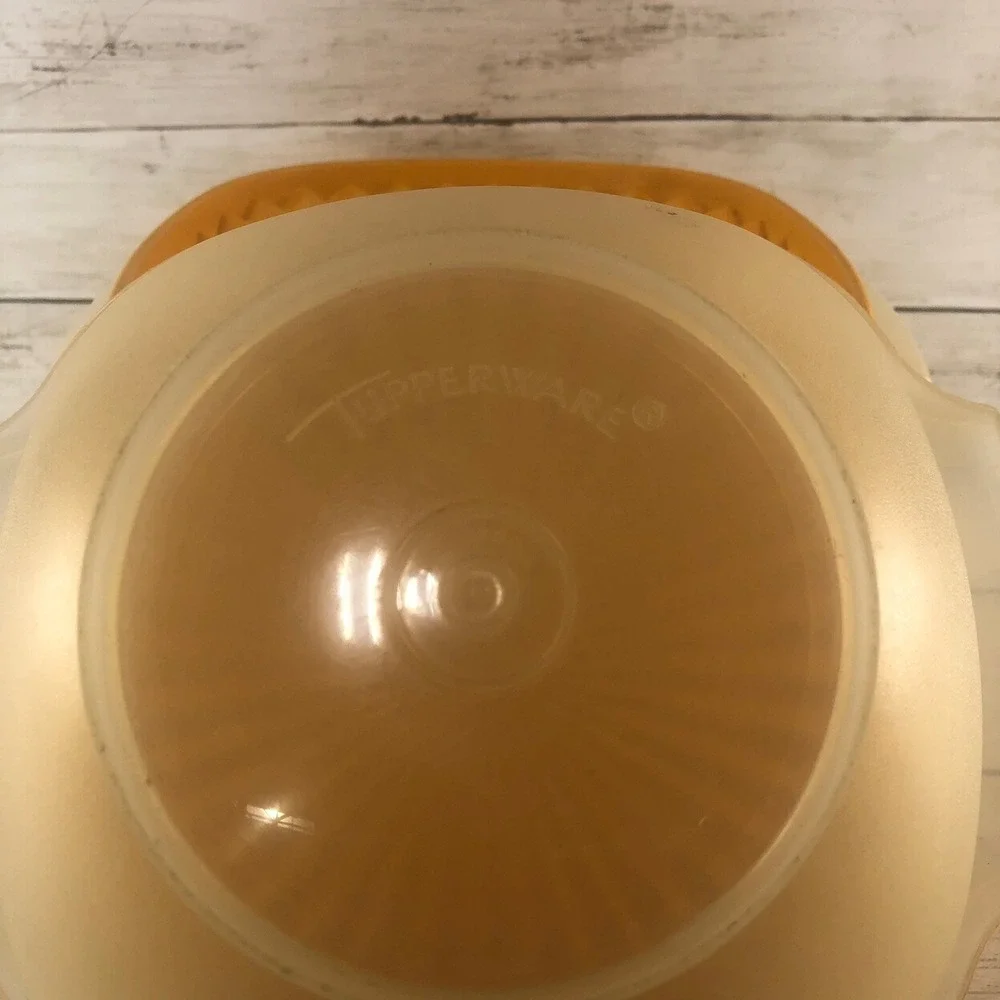 Vintage Tupperware Servalier Bowls Set of 2 Sheer Cream Mustard Yellow Sunburst